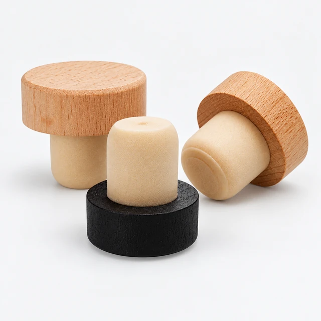 Wood-top and black-top T-shaped bottle stoppers