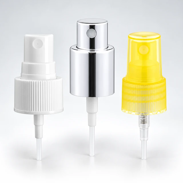 White, silver and yellow fine mist spray pumps