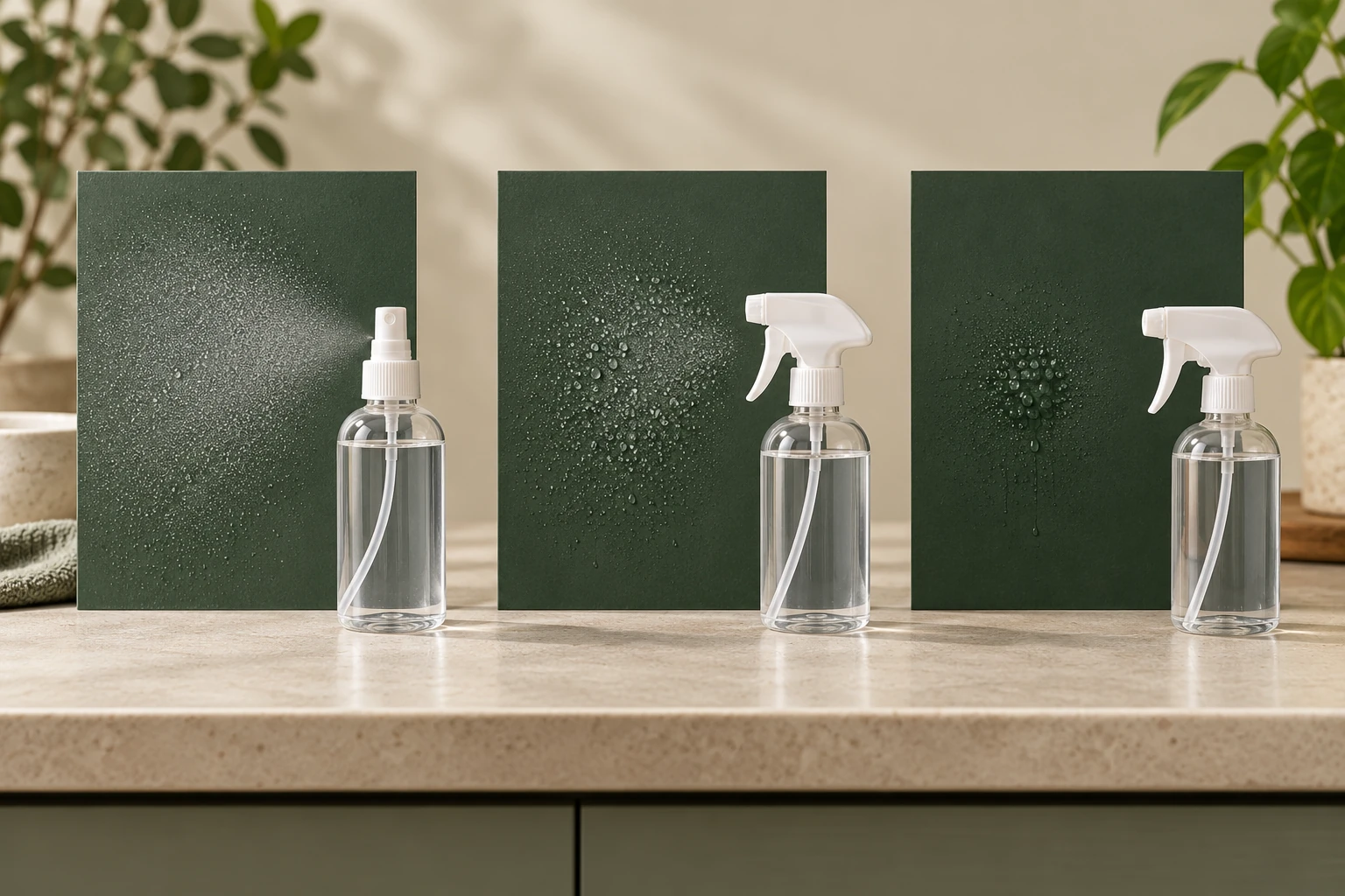 Different droplet deposits on separate spray target cards