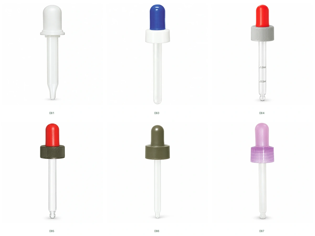 Colored Bulb Droppers with Smooth, Ribbed and Stepped Collars — grouped individual references