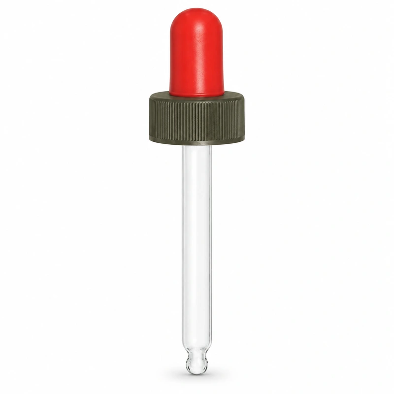 Red bulb with dark ribbed collar and rounded pipette tip