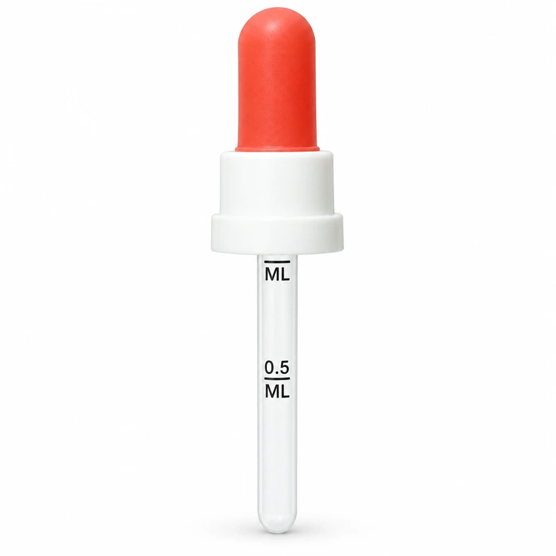 D08 · Unassigned red/white graduated reference: Red bulb with white smooth collar and graduated straight pipette