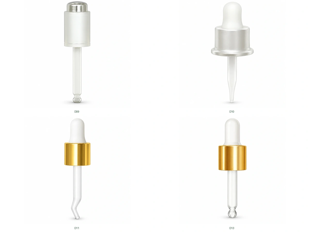 Push-Top and Gold or Silver Collar Droppers with Distinct Tip Shapes — grouped individual references