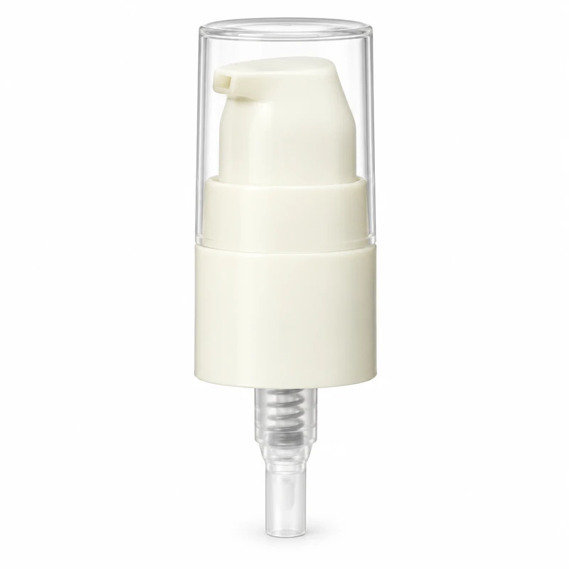 Reference 04 · 18/415: Pale cream-colored treatment pump with clear overcap
