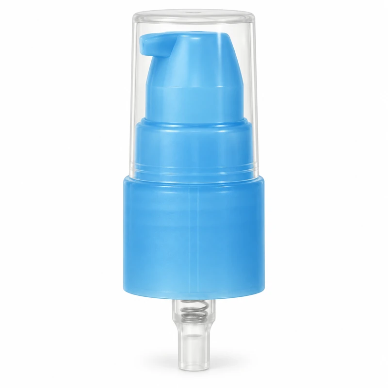 Reference 08 · 20/415: Blue treatment pump with ribbed collar and clear overcap