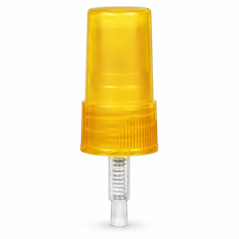 FMA-01 / Reference 18 - 20/410s: Orange-yellow sprayer with a matching orange cap and double-ring ribbed collar
