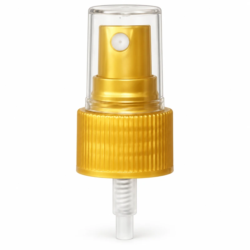FMA-01 / Reference 29 - 24/410: Gold-tone sprayer with a broad ribbed collar and clear cap