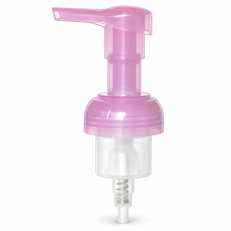 Translucent purple foaming pump with a long straight spout and rounded collar