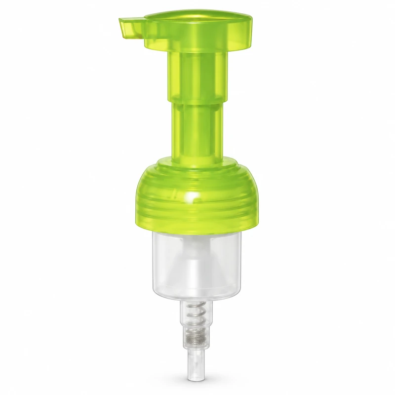 FP-40Z: Translucent lime-green foaming pump with a short side spout and rounded collar