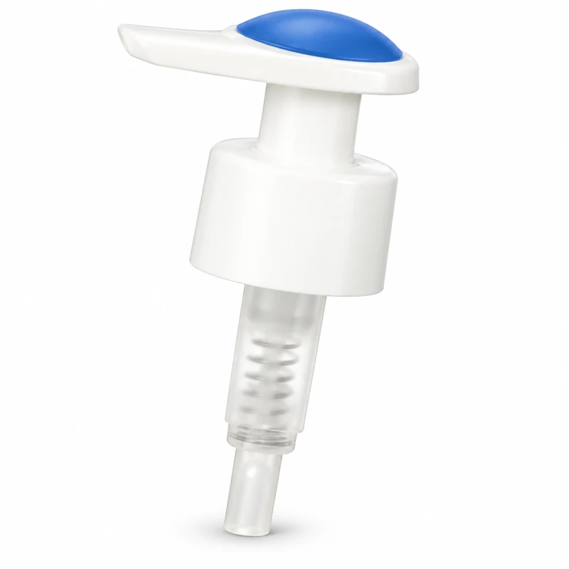 L1-16A: White rounded actuator with a blue-purple top insert and white collar