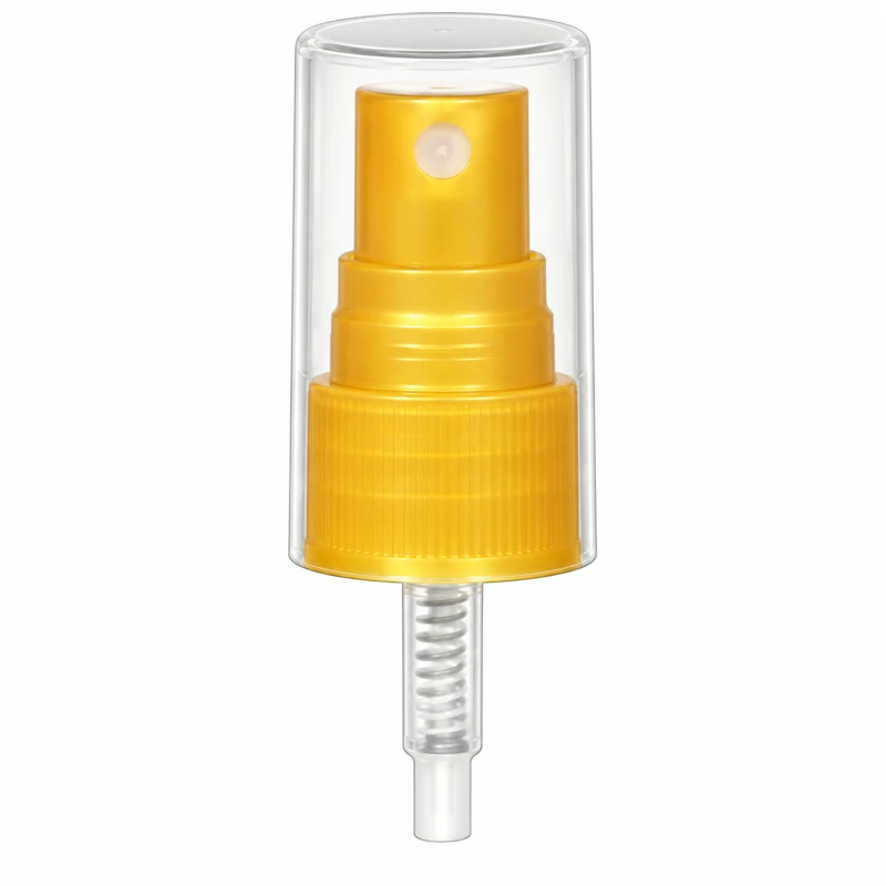 Reference 11 · 20/410: Golden-yellow plastic sprayer with a clear overcap