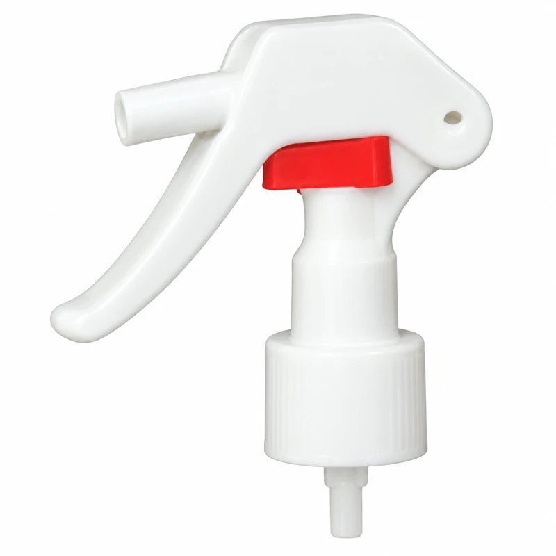 SP-1C: Compact white trigger sprayer with a red insert and opaque white collar
